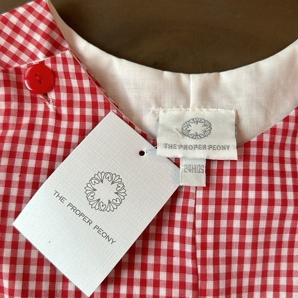 New The Proper Peony “Boom” Embroidered Jon Jon Size 24 Months Red Gingham - Picture 3 of 4